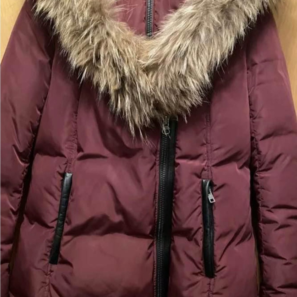 Women's Mackage Burgundy real Fur Trim Puffer Jacket